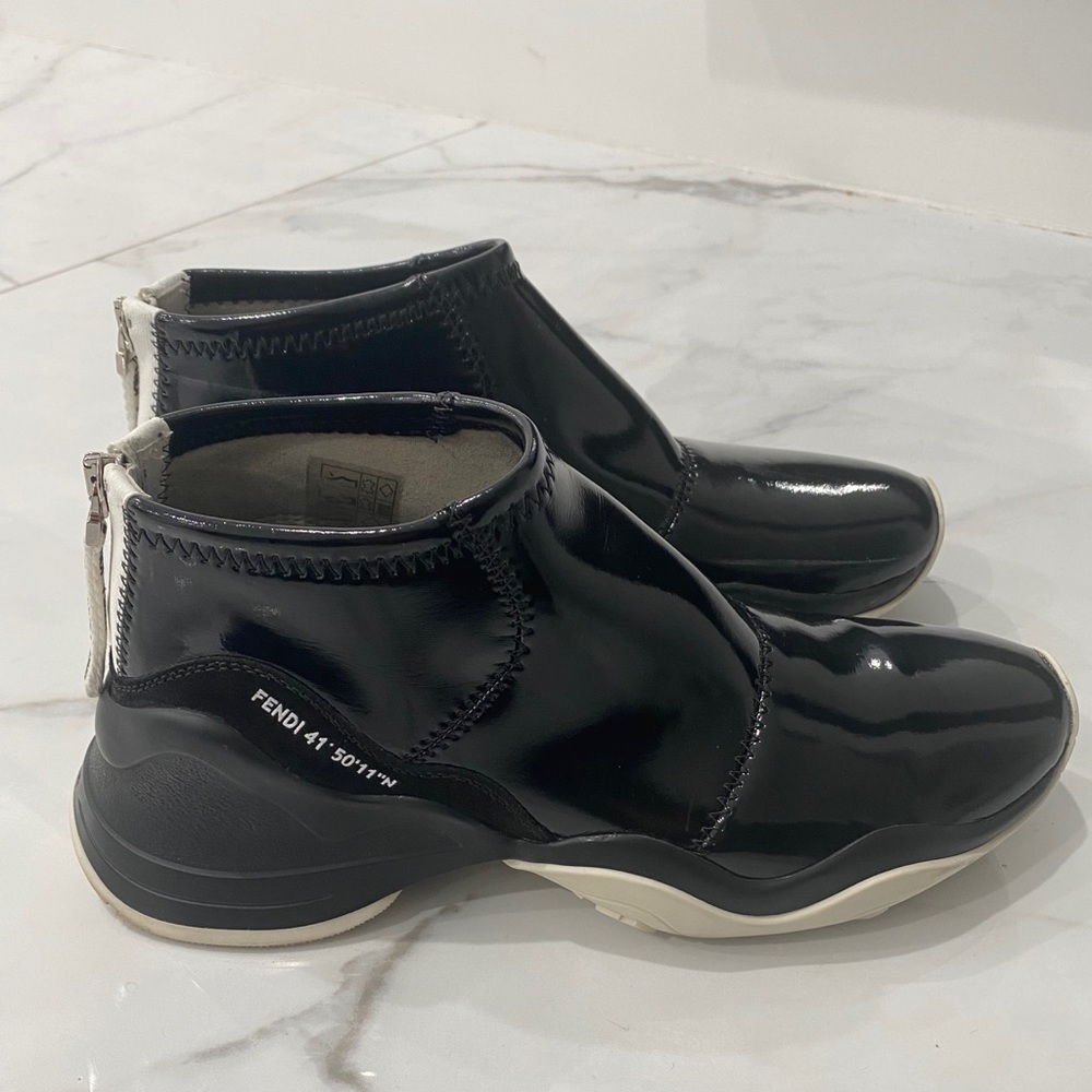 Womens Fendi Patent Black Ffluid Trainers Sneakers